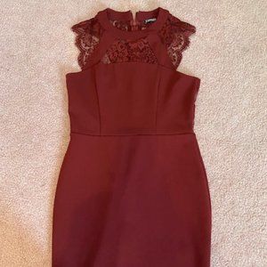 Express lace fitted cocktail dress (maroon, size: 8)